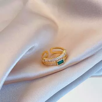 Кольцо-кастет с бриллиантами двойного слоя цвета павлиньего пера для женщин из позолоченной меди