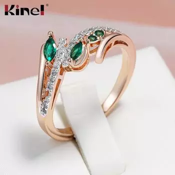 Кольцо Kinel Green Zircon Silver Color Elemental для женщин, роскошное ювелирное украшение, кольцо цвета розового золота, подарок 7
