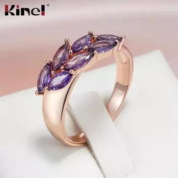 Кольцо Kinel Purple Zirocn для женщин в форме винограда, роскошные ювелирные изделия для вечеринок, винтажное кольцо цвета розового золота, праздничный подарок 7