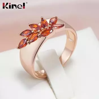 Кольцо Kinel Red Zircon для женщин, невесты, свадебное, ювелирное, розовое золото, кольцо, подарок 7 красный