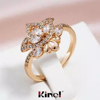 Кольцо Kinel с белым цирконом и цветком для женщин, роскошные свадебные украшения для невесты 6