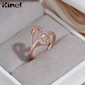 Кольцо Kinel с блестящим цирконом для женщин, полое кольцо цвета розового золота 6 золотой