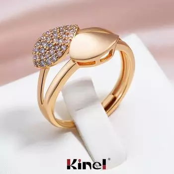Кольцо Kinel с цирконием в форме листа для женщин, цвет розового золота, повседневные ювелирные изделия, кольцо регулируемого размера розового золота