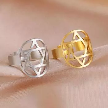 Кольцо-кольцо классического маленького размера со звездой Давида из стерлингового серебра 925 пробы и желтого золота - размер 5 opening adjustable