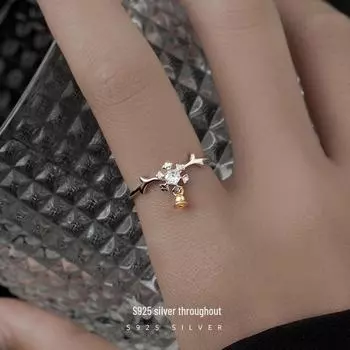 Кольцо-колокольчик в виде оленя из серебра Banyan Tree S925: Праздничный зимний подарок, регулируемый для женщин RS930; Adjustable opening золотой/платиновый