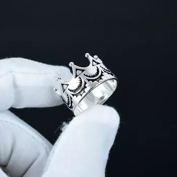 Кольцо Корона, Кольцо Винтажного Дизайна, Уникальное Кольцо для Медитации, Ювелирные Изделия из Стерлингового Серебра 925 пробы, Подарок Ручной Работы, Кольцо-Заявление для Подарка на День Рождения US 4 серебряный