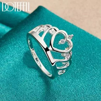 Кольцо-корона в форме сердца из стерлингового серебра 925 пробы с цирконием AAA, модные свадебные украшения 7#