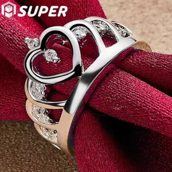 Кольцо-корона в форме сердца из стерлингового серебра 925 пробы с цирконием AAA, модные свадебные украшения 7#