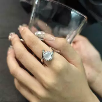 Кольцо «Кошачий глаз» с бриллиантовой кромкой, круглое кольцо, модное и щедрое, простое и элегантное, высококачественное кольцо белый