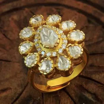 Кольцо Kundan Polki из стерлингового серебра с позолотой