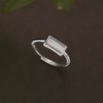 Кольцо квадратное из стерлингового серебра S925 с инкрустацией из кварцита и нефрита, простое женское серебряное кольцо-держатель с регулируемым отверстием Opening Adjustable