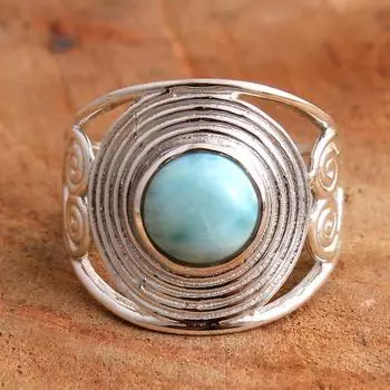 Кольцо Ларимар, Подарки для нее, Серебряное кольцо с подвеской, Ювелирные изделия с драгоценными камнями, Серебряные украшения 4 синий