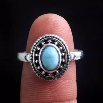 Кольцо Ларимар, стерлинговое серебро 925 пробы, ювелирные изделия ручной работы, эффектное кольцо, кольцо унисекс, твердое кольцо 5 синий