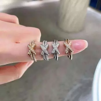 «Кольцо Life Cross с покрытием из розового золота 18 карат с бриллиантами в форме буквы X — легкая роскошь со звездами» half diamond ring, number 5 розового золота