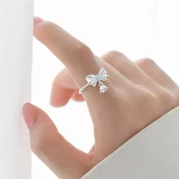 Кольцо «Лилия долины» Простое и милое кольцо «Принцесса на бегу», кольцо на указательный палец, женственность, немое золотое кольцо-колокольчик с бантом Opening Adjustable