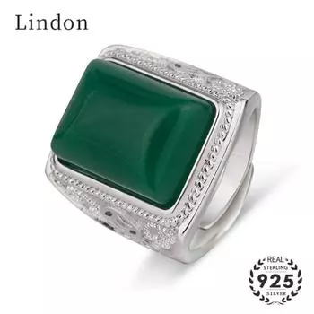 Кольцо Lindon в этническом стиле для мужчин, посеребрение ювелирных изделий, геометрические украшения с зеленым агатом, великолепные регулируемые кольца с отверстием для еды Resizable зелёный