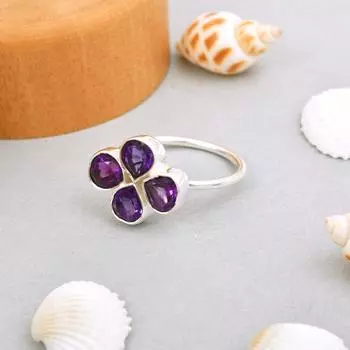 Кольцо Love из стерлингового серебра 925 пробы с натуральным сердцем и аметистом, размер 7,5 США, подарочное кольцо 7.5 US