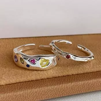 Кольцо Love Ring из цветного циркония для женщин, легкое, роскошное, нишевое, ретро, в форме сердца, на указательный палец, регулируемое кольцо