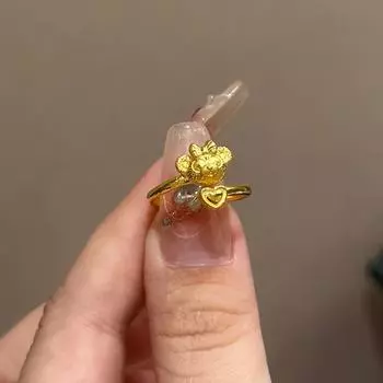 Кольцо Love Ring женское легкое роскошное нишевое дизайн в форме сердца милое мультяшное трехмерное кольцо с медведем