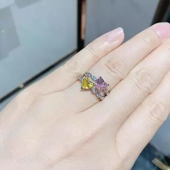 Кольцо Love Ring Женское с имитацией бриллианта Розовый бриллиант Желтый бриллиант, простое цирконовое персиковое сердечко Кольцо Ювелирные изделия Closed 6 US