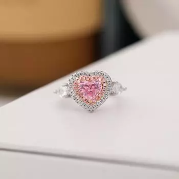 Кольцо Love с розовым бриллиантом, цветное сокровище, желтое бриллиантовое кольцо в форме сердца, модное ювелирное кольцо