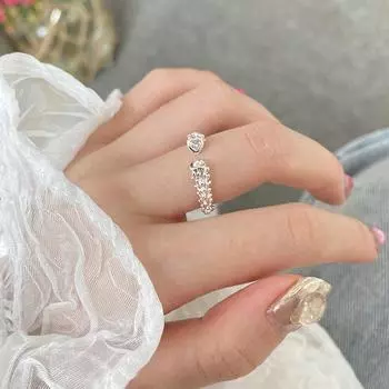 Кольцо Love с розовым бриллиантом, женское Ins Niche Design Sense, кольцо на указательный палец в форме сердца с розовым цирконием, легкое роскошное открытое кольцо.