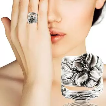 Кольцо «Ложка» Цветочное кольцо «Ложка» Винтажное кольцо «Ложка» Кольцо «Вилка» Винтажное кольцо в стиле бохо серебряный