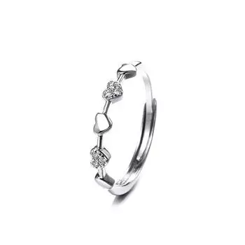 Кольцо Любви с Цирконом, Сердце к Сердцу, Подарок для Влюбленных, Кольцо Сердце с Мелкими Бриллиантами, Регулируемое Кольцо opening adjustable