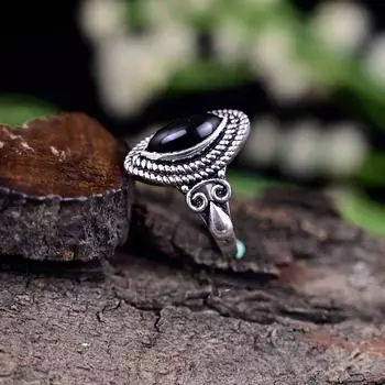 Кольцо Marquise Black Onyx, Кольца для женщин, Кольцо из стерлингового серебра 925 пробы, Юбилейное кольцо, Ювелирные изделия из черного оникса, Ювелирные изделия в стиле бохо, Us 6 чёрный