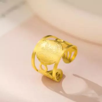 Кольцо-медаль из нержавеющей стали для женщин и мужчин, золотого и серебряного цвета, регулируемое открытое кольцо