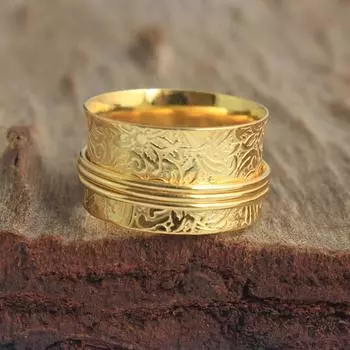 Кольцо Meditation Spinner Band Ring 100% стерлингового серебра 925 пробы с желтым золотым покрытием Ювелирные изделия 5 жёлтый/золотой