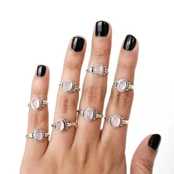 Кольцо Midnight Hour Pink Oval • Кольцо в винтажном стиле с черным камнем и регулируемым ободом • Подарок на день рождения 5 Pcs (Free Size) розовый