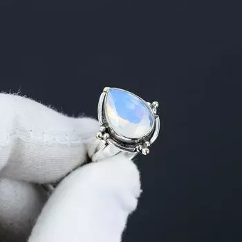 Кольцо Milky Opal, регулируемое, из стерлингового серебра 925 пробы — подходит для размеров США от 6 до 10 — украшения ручной работы в стиле бохо для женщин и мужчин, подарки на День святого Валентина Adjustable белый