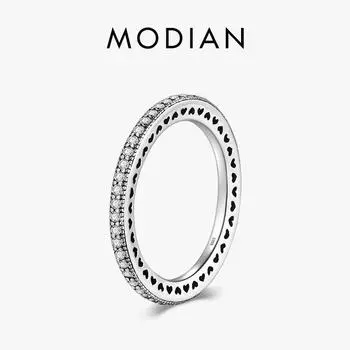 Кольцо Modian из стерлингового серебра 925 пробы с сердечками, прозрачное CZ, модное штабелируемое винтажное классическое роскошное кольцо для женщин, ювелирные изделия в подарок 5 серебряный