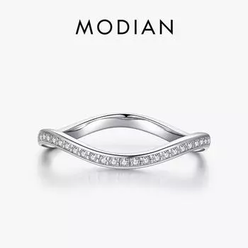 Кольцо Modian из стерлингового серебра 925 пробы с геометрическим витым сверкающим цирконом для женщин, простое эффектное свадебное и помолвочное ювелирное изделие 5 серебряный