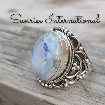 Кольцо Moonstone Boho - Кольцо Rainbow Moonstone Sterling Silver Ring - Кольцо с бесплатной доставкой, минималистичное, ручная работа, ювелирное изделие, подарок, бестселлер 5 US белый