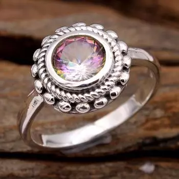 Кольцо Mystic Topaz, ювелирные изделия из стерлингового серебра 925 пробы, подарки для нее, синтетический драгоценный камень 4 морская волна
