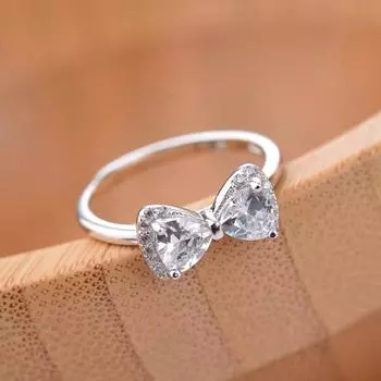 Кольцо на палец, элегантное подарочное изящное красивое кольцо со стразами, инкрустированное бантом, женское кольцо, модные украшения серебряный