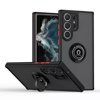 Кольцо на палец Автомобильная подставка 360° Камера Противоударный бампер Чехол для телефона Samsung Galaxy S23 Ultra S22 Plus S21 FE A14 A34 A54 A04S Мягкий силиконовый чехол Samsung A54 5G чёрный