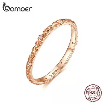 Кольцо на палец BAMOER из стерлингового серебра 925 пробы с ретро-узорами, женское кольцо, драгоценное ювелирное изделие, подарок 6