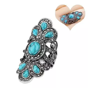 Кольцо на палец для вечеринки, винтажные бирюзовые полые инкрустированные симметричные украшения
