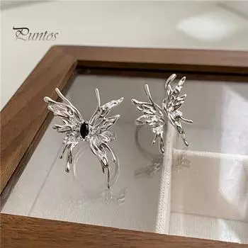 Кольцо на палец, индивидуальное нишевое высококачественное регулируемое блестящее платье, неувядающее женское кольцо с бабочкой неправильной формы, ювелирный аксессуар чёрный