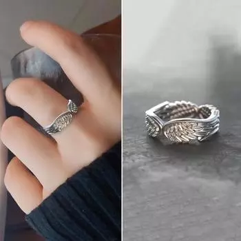 Кольцо на палец из полированного подарочного сплава в форме крыльев для взрослых, ювелирные аксессуары US 8 серебряный