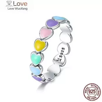 Кольцо на палец из стерлингового серебра 925 пробы в виде радужного сердца для девочки, женское серебряное кольцо с мини-сердечками, модные украшения для вечеринок 9