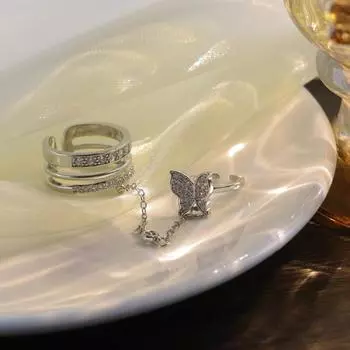 Кольцо на палец изысканной формы, сверкающее свадебное кольцо с бабочкой, открытое кольцо, стильные украшения, подарок на день рождения