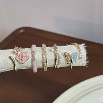 Кольцо на палец с геометрическим жемчугом, эмалированное кольцо в корейском стиле с бабочкой, кольцо с розовым цветком, друг A