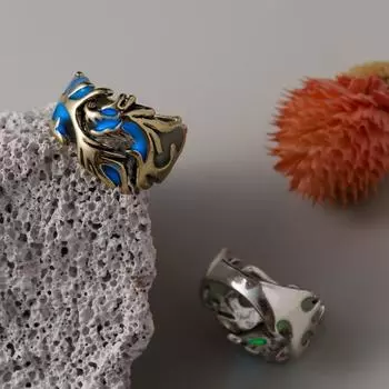 Кольцо на палец, светящееся в темноте, регулируемое гальванопокрытие, резьба, геометрический декор, предмет для мужчин зелёный