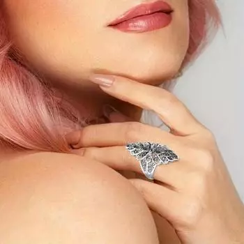Кольцо на палец в стиле ретро с кружевом, преувеличенные искусственные драгоценные камни, лепесток, женское серебряное декоративное кольцо, ювелирные аксессуары US 7 серебряный