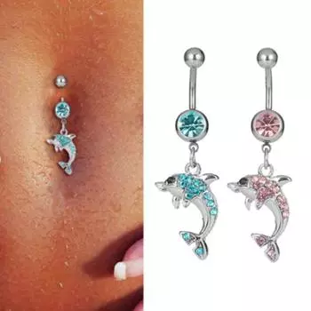 Кольцо на пупке с дельфином, цинк, сплав цинка, уникальный пирсинг синий