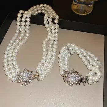 Кольцо на руку с кристаллами, цепочка на ключицу, браслет-цепочка с цветком, милое трехслойное жемчужное ожерелье для женщин Bracelet(B)